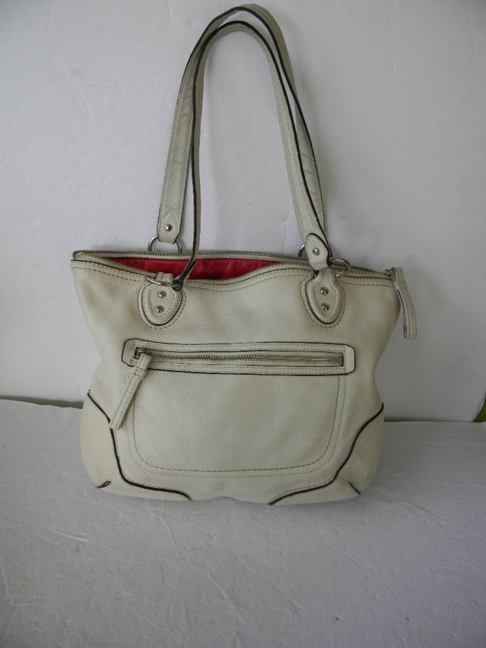 Coach Poppy Pebble Leather Tote Shoulder Bag Purse WHITE 23441